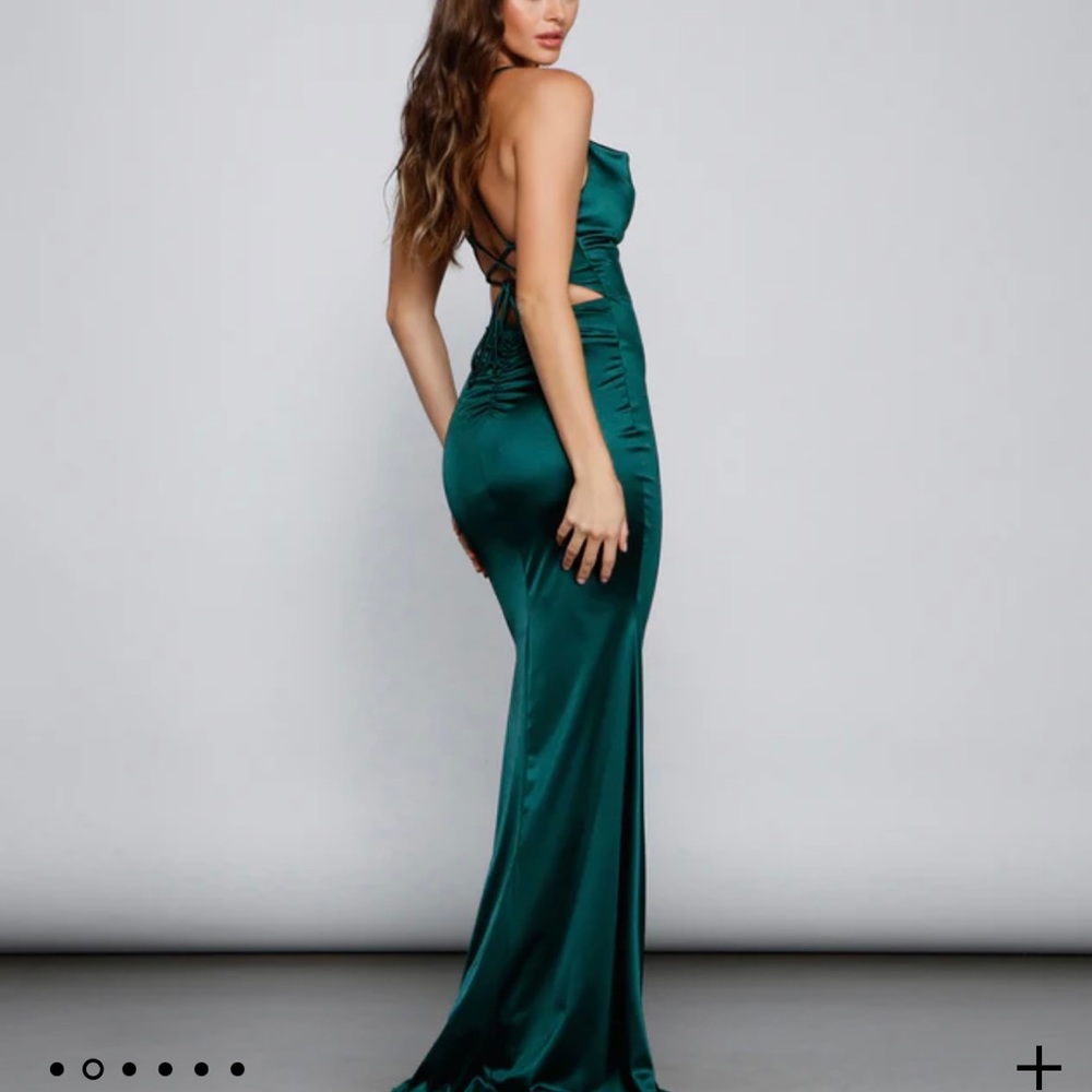 Windsor Emerald Green Satin Prom Dress - Picture 2 of 10